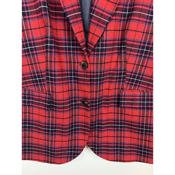 BODEN Red Plaid Wool Blend Blazer US 16 Tartan Button Long Sleeve Lined Preppy - Picture 7 of 16